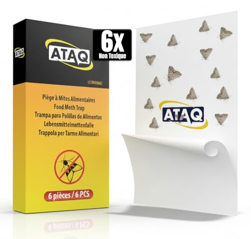 ATAQ Förpackning med 6 matmalfällor - feromonsjälvhäftande fällor med högpresterande lim mot malangrepp i köket, skyddar mat, luktfri och giftfri