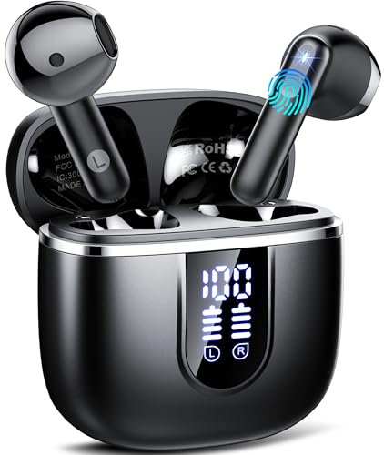 Wireless Earbuds, Bluetooth 5.4 Headphones in Ear with 4 ENC Noise Cancelling Mic, NEW Wireless Earphones with HiFi Stereo 40H Playtime, Mini Bluetooth Earbuds IP7 Waterproof, USB-C Fast Charge, Black