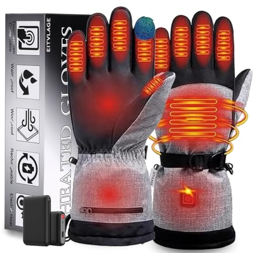 Heated Gloves for Men Women, Rechargeable Hand Warmer with Touchscreen, Waterproof Electric Heated Ski Glove for Winter Outdoor Work Hunting Camping Snowboarding Hiking