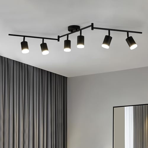 Leselux LED Deckenstrahler 6 Flammig, Modern Deckenleuchte Strahler Schwarz, Deckenlampe Spots Schwenkbar, Metall Spotbalken Deckenspot GU10 für Wohnzimmer Schlafzimmer Küche (Ohne Leuchtmittel)