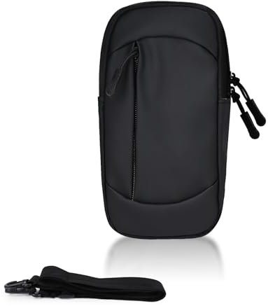 FuninCrea Porta Cellulare per Correre con Tracolla Rimovibile, 2 Tasche con Zip Fascia Porta Cellulare Running Ecopelle Fascia Braccio Running con Cerniera Silenziosa, Nero