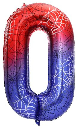 Spider Theme Number Foil Balloon, 40 Inch Aluminum Film Balloon Red Cartoon Party Decorations for Boys Birthday Baby Shower Anniversary Supplies (Number 0)