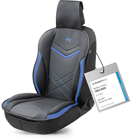 WALSER Sitzauflage Auto Rey, Sitzschoner Auto schwarz/blau, Universal Auto Sitzauflagen, Autositzauflage Vordersitze, Sitzbezug Auto Vordersitze, Sitzkissen Auto Sportlook, Sitzbezüge Auto für PKW/LKW