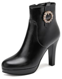 Stivali da Donna Eleganti Lacci Decorazione Fibbia Strass Tacco A Spillo Ecopelle Chic Feste Serate Ufficio,Nero,43 EU