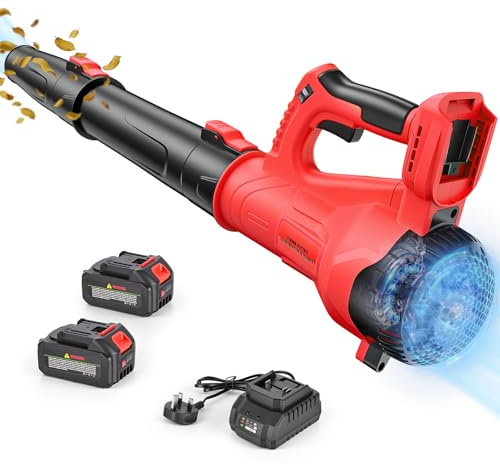 Soffiatore a Batteria, per Foglie a Batteria con 6 Livelli di Velocità, Portata d'aria 218 CFM (3,2 m³/h), 2 x 4000 mAh Batterie e Caricabatterie Rapido, per la Pulizia di Terrazze, Prati e Giardini