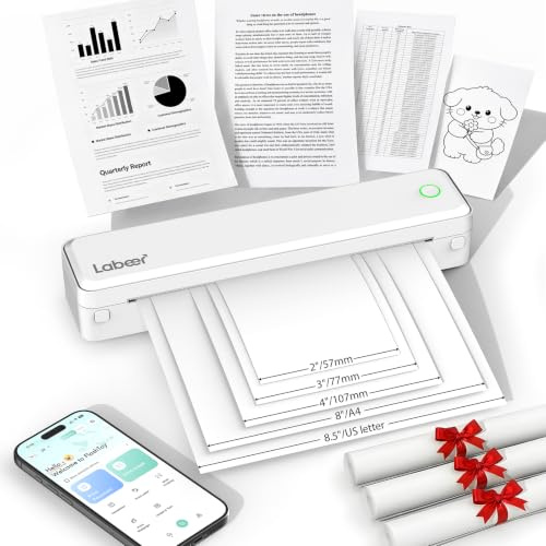 Labeer Portable Wireless Thermal Heat Small Printer 8.5 x 11 Inch Letter A4 Support, Inkless Simple Tiny Mobile Bluetooth Printer for Phone Laptop Travel Home Office