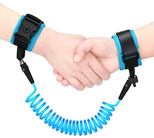 2M Bracciale Sicurezza Bambini, Maschi e Femmine, Braccialetto Antismarrimento per Bambini Ruotabile a 360°, Guinzaglio per Bambini con Serratura dai 2 Anni in su, Blu