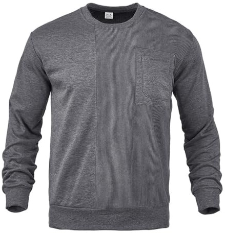 Camiseta de manga larga de pana para hombre, cuello redondo, camiseta de manga larga con bolsillos en el pecho, sudadera deportiva y de ocio, manga larga, monocolor, otoño, invierno, tallas grandes, O