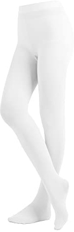 EMEM Apparel Women's Ladies Solid Colored Opaque Dance Ballet Costume Microfiber Footed Tights Stockings Fashion White A