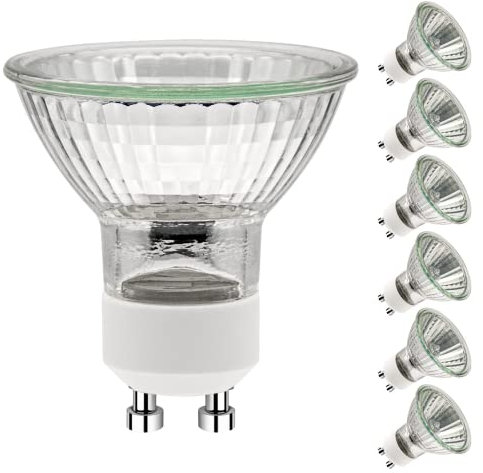 Simusi Lampadine per faretti alogene GU10 50 W 2 pin, confezione da 6 lampadine alogene GU10, CA 220-240 V, 400 lumen, angolo del fascio di 35°, 2700 K bianco caldo dimmerabile