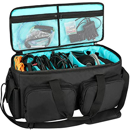 SAVIOUR DJ Cable File Bag, Detachable Padded Bottom and Adjustable Dividers, Stores Music, Audio, and Visual Cabling, Portable Travel Storage and Studio Organization (Blue)