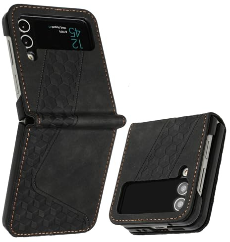 OKZone Fodral för Samsung Galaxy Z Flip 3 - Läder Folio Med Magnetisk Skydd, Plånbok Flip Bok Hölster, Skyddande Skal (Svart)