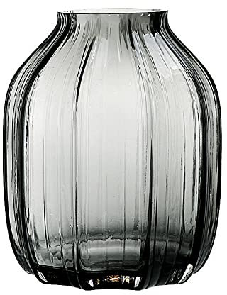 Vase en Verre Noir et Gris pour Fleurs, Haut Vase en Verre Gris foncé, H 21 cm, Design Simple rayé pour décoration de Sol de Maison, décoration de Ferme, Centre de Table, Table Basse (Gris 21 cm)