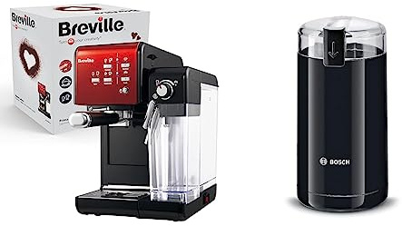 Breville Prima Latte II Siebträgermaschine | Espressomaschine/Kaffeemaschine & Bosch Hausgeräte TSM6A013B Kaffeemühle, Schwarz