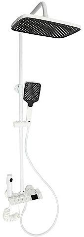 Edelstahl Duschsystem Duscharmatur Regendusche Duschset Massage Handbrause Led Mischbatterie Badezimmer Duschpaneel Kopfbrause Modern großer Nachrüsten Montageset shower system Dusche (Weiss)