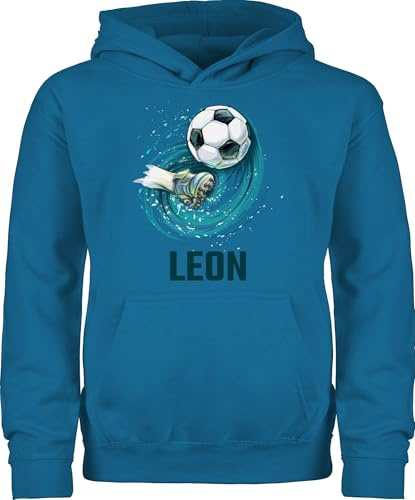 Kinder Hoodie Jungen Mädchen - Fußball Schuss Cool Fußballfan | Fußballgeschenkideen - 128 (7/8 Jahre) - Himmelblau - geschenke fussball kind fussballgeschenke fußballfans leon pullover