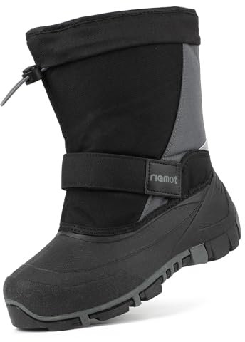riemot Kinder Winterstiefel Jungen Mädchen Schneestiefel Warm Gefüttert Winterschuhe Wasserdicht Kinderstiefel Rutschfest Winter Stiefel Grau, 35 EU