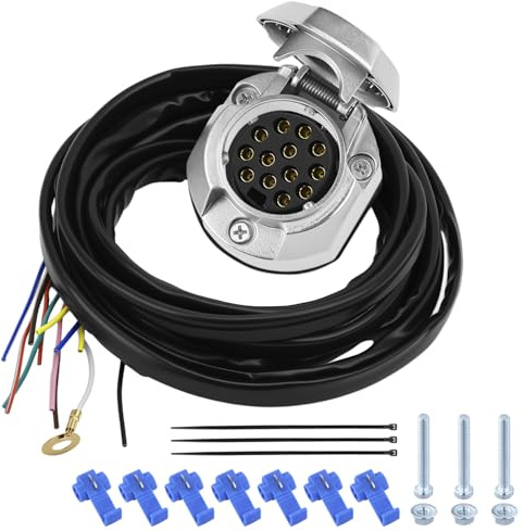 QWORK® Enchufe de Remolque de 13 Pines con Cable de Remolque de 2 m, Carcasa Impermeable de Aluminio Fundido con mazo de Cables precableado