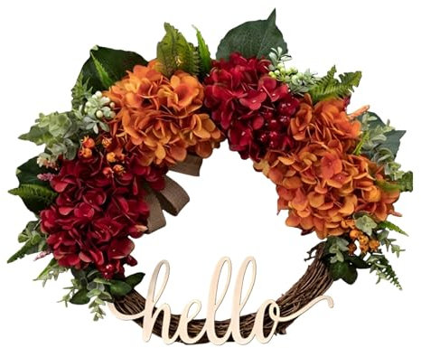 Couronne D’Automne pour Porte D’entrée Decoration Automne Feuilles d'automne Couronne D’Automne Artificielle pour Pendentif Décoration Mariage Halloween Thanksgiving (Red, A)