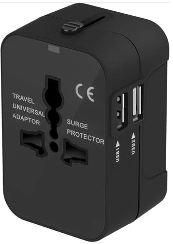 Adaptateur de Voyage Universel, Prise Multiple avec Protection de surtension, 2 Ports USB Prise International, Prise de Voyage Universel Compatible avec USA EU UK AUS, 'Amérique du Sud, Asie