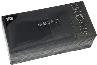 PAPSTAR, 150 tovaglioli DAILY Collection 1/4 piegato, 24 cm x 24 cm, colore nero