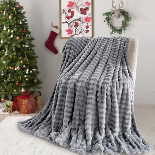 SHANNA Super Soft Warm Milk Velvet Cozy Bubbles 450 GSM Blankets Throws for Sofa Large Fluffy Versatile Blanket Bed Throw for Bedroom, Couch, Travel, Car, Camping (Dark Grey, 100 * 160cm)