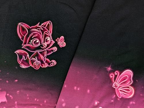 Eigenproduktion Baumwolljersey Panel Bubble Fox auf Pink/Schwaz 65 x165 cm Meterware Stoff Kleiderstoff