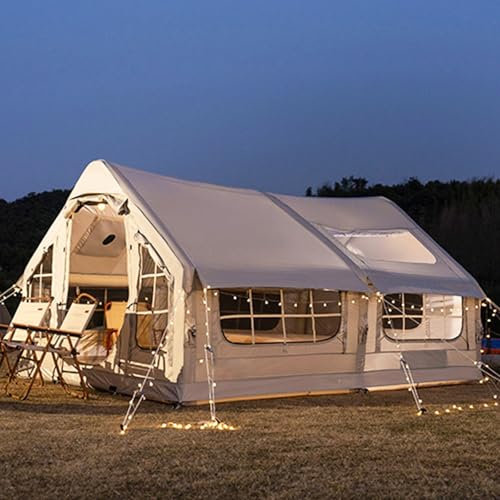 Miuxe 6-8 Man Inflatable Tent Blow Up Tent with Stove Jack, 4 Season Waterproof Windproof Large Air Tent with Pump, Outdoor Glamping Tents Large Family Tent, Quick To Set Up