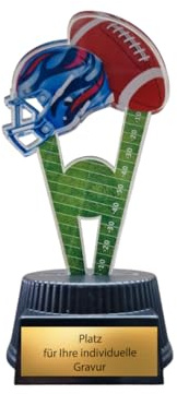 EBERiX POKALE Trophée de football américain de 15 cm avec gravure au choix - Casque et football en acrylique sur socle noir, léger et stable