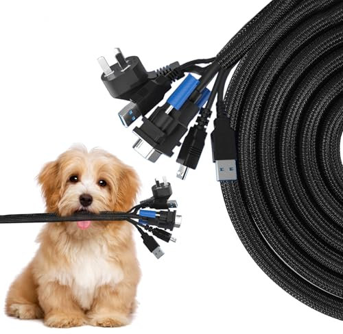 Expandable Braided Cable Sleeve, 6m PET Cable Protector Animal Proof Loom Wire Tidy Tube Slveeves Flexible Wrap Mangerment Sleeving 25mm Diameter (Black)