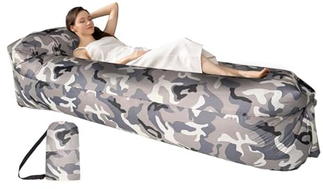 Hamac Gonflable, Canapé Gonflable Portable Pliable avec Sac de Transport, Imperméable et Anti-fuite, Lit Gonflablen avec Appui-tête, Idéal pour Voyage, Camping, Piscine et Pique-niques 240x70cm