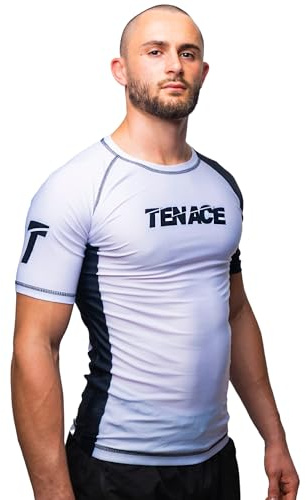 Tenace Camiseta Compresión Jiu Jitsu Competición - para Entrenamiento MMA, BJJ, Grappling Rashguard (FR/ES, Letras, M, Regular, Regular, Blanco)