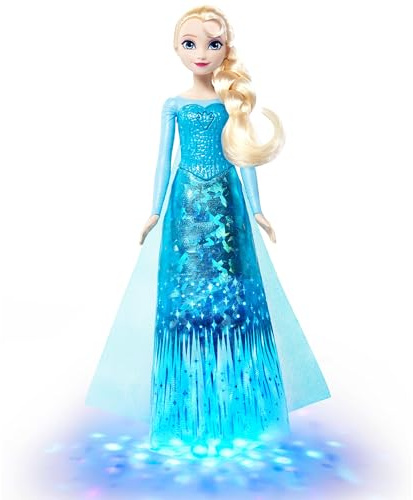 Mattel Disney Frozen sjungande Elsa-docka med ljus | Rörlig modedocka som sjunger på engelska, franska, italienska och tyska med glittrig outfit och skor, JNB95