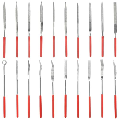 20 stycken diamantminifilset, mini diament nålfilar, set, nyckelfilar med gummihandtag, metall, räfflade filar, verktyg, diamantfilset för metall för modellbygge verktyg, 3D-tryck