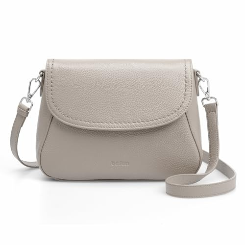 befen Echtleder Umhängetasche Damen Mittelgroß, RFID-Blockierung Handtasche Kleine Leder Crossbody Bag Schultertaschen für Frauen Saddle Bag mit Verstellbar Schultergurt, Grau