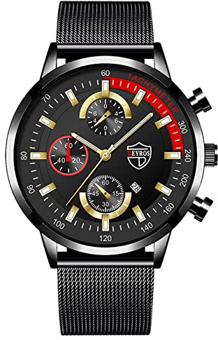 Mens Watches Casual Stainless Analog Quartz Watch Men Wristwatch Clock Business Date Casual Watch Binary Watch (C, One Size)