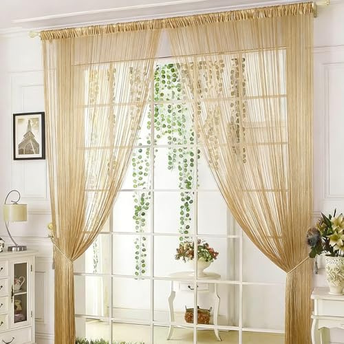 Wapasezyar Lote de 4 cortinas de puerta con flecos brillantes, 100 x 200 cm, para puerta de balcón, dormitorio, café, beige