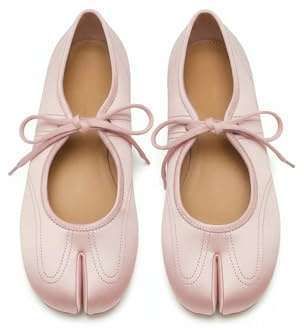 MissHeel Tabi Shoes Women Tabis Flats Lace Up Ballet Flat Comfortable Split-Toe Mary Janes Sporty Lace-Up-Flat Pink Size 6.5