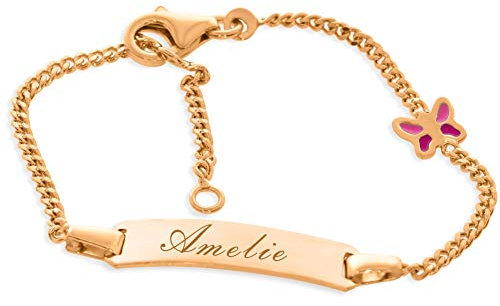 ID Babyarmband mit Gravur rose Gold Taufe 925 Silber Armband rosa Schmetterling Taufgeschenk personailisert Taufschmuck Geschenke Taufe für Mädchen