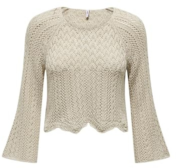 Seulement Femmes Élégant Pull en Tricot 3/4 Manches Courtes Tricot Pointelle Extensible Sweater ONLNOLA, Couleurs:Gris, Taille:XL