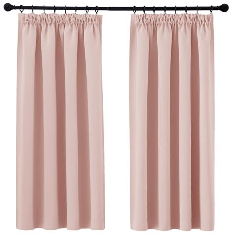 PONY DANCE Blackout Curtains Pencil Pleat - W46 X L54 Blush Pink Kids Bedroom Blackout Curtains for Room Darkening Elegant Decorative Drapes for Small Window/Boy's Room, 2 Panels