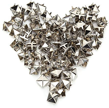 100 St Nitar, 9mm Läder Craft Nit Spikes Dubbar Fyra Käft Nitar Dekorativa Sko Nitar, Mässing Punk Nitar Koppar Fyrkantiga Nitar för Punk Craft Läder Kläder Skor Väskdekoration (Silver)