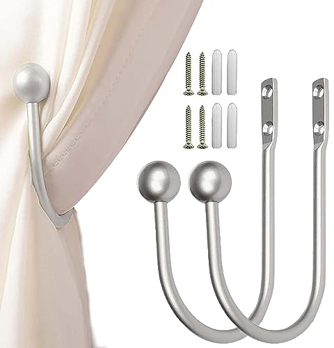 BSITSSS 2 stycken gardinhållare, vägg, metallgardin, gardinhållare, silver, gardinhållare, vägg, U-formad gardinhållare, hållare, gardinhållare för gardiner, gardinhållare för fönsterbehandling (2