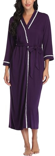 Sopesil Women's Thin Dressing Gown Long Robes Lightweight Nightwear Robes Luxury Soft V-Neck Kimono Sleepwear Loungewear A-Purple,M