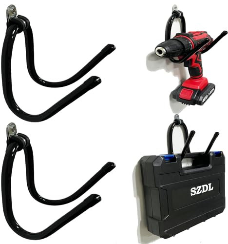 Pmsanzay Organizador de herramientas eléctricas, paquete de 2 soportes resistentes para taladro de pared, estantes de almacenamiento para herramientas eléctricas, organización de garaje para hombres,
