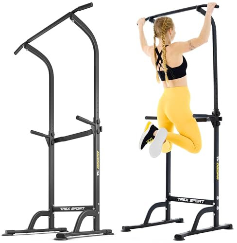 TREX SPORT Power Tower TX-060PR | Dip Station & Klimmzugstange freistehend | multifunktionaler Kraftturm bis 150 kg