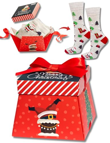 soxo Chaussettes de Noël Pour Hommes Femmes Chaussette Cadeaux Dans Une Boîte Cadeau Avec Nœud Cadeau Pour Noël 40-45 Rouge