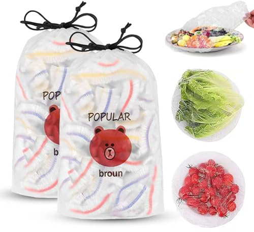 KUBDPQOR Film Alimentaire Réutilisable - Haute Qualité et Multifonctionnelle, Idéal pour Conservation des Aliments - Lot de 200 Films Étirables Alimentaires et 2 Charlottes Alimentaires