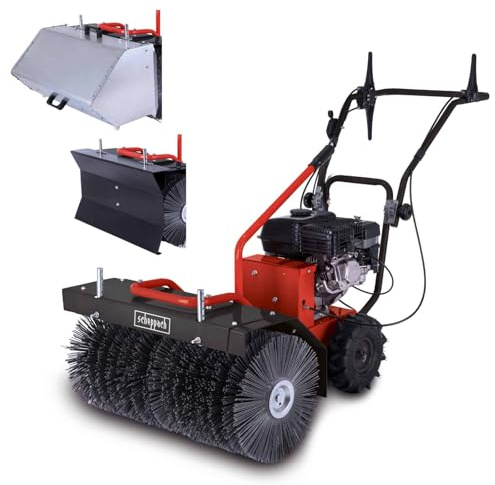 Scheppach Balayeuse à essence SC2700P avec pelle à neige et bac de récupération | Fraise à neige avec largeur de balayage de 700 mm | Surface 3000 m²h | Brosse Ø 350 mm | 4,1 W / 5,5 CV | 1 x marche