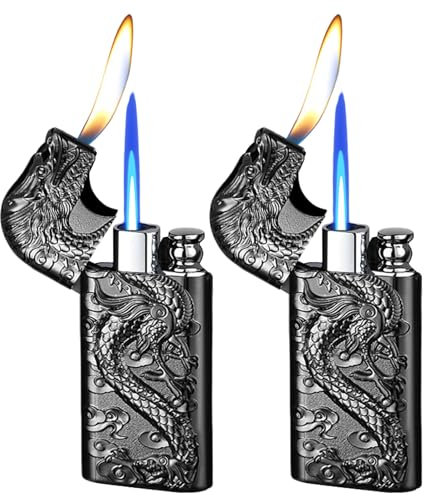 2 mecheros de tormenta, encendedor de tormenta, llama jet, mechero personalizado, cabeza de serpiente, mechero de tormenta de gas rellenable, sin gas (negro)